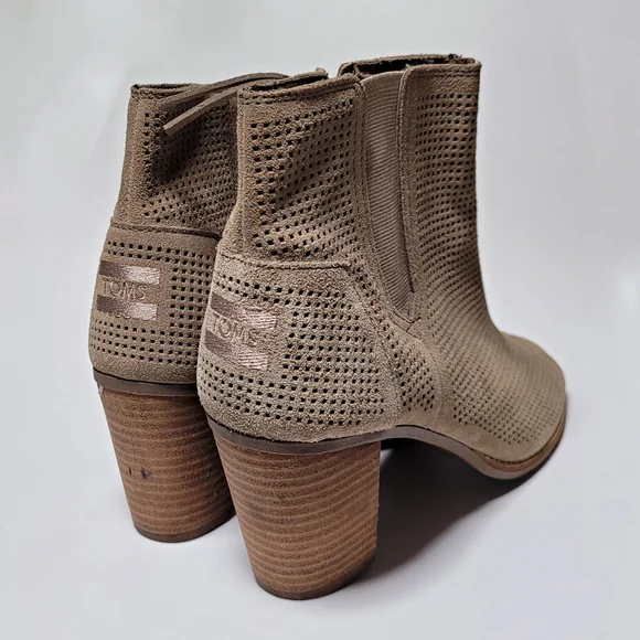 Toms Taupe Peep Toe Chunky Heel Booties - Picture 2 of 5